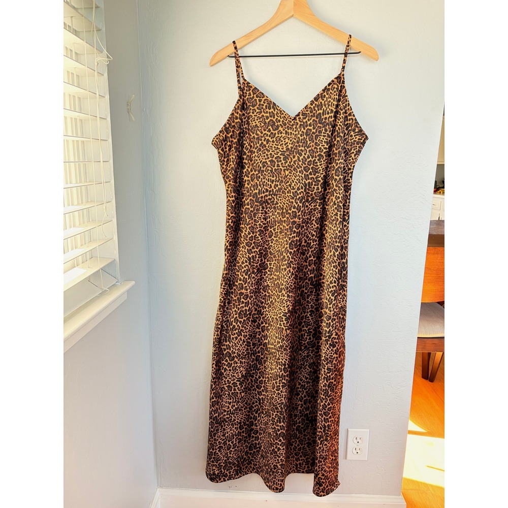 Gap Satin Midi Dress Womens XL Leopard Print